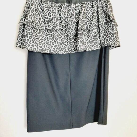 BETSEY JOHNSON / 100% Silk Strapless Cheetah Peplum Fitted Dress Sz 2 - Picture 10 of 16